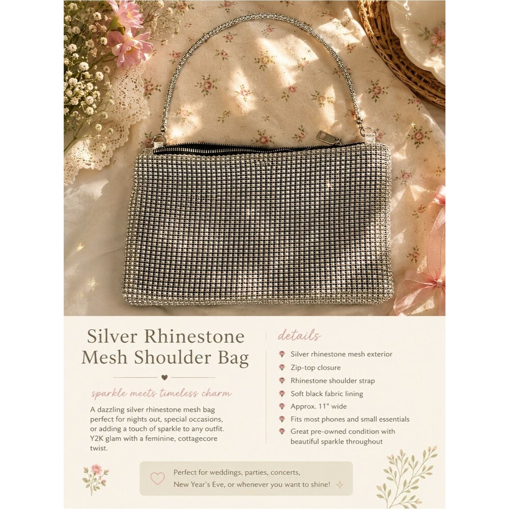 Silver Rhinestone Mesh Shoulder Bag Y2K Evening Purse Sparkly Wedding Party